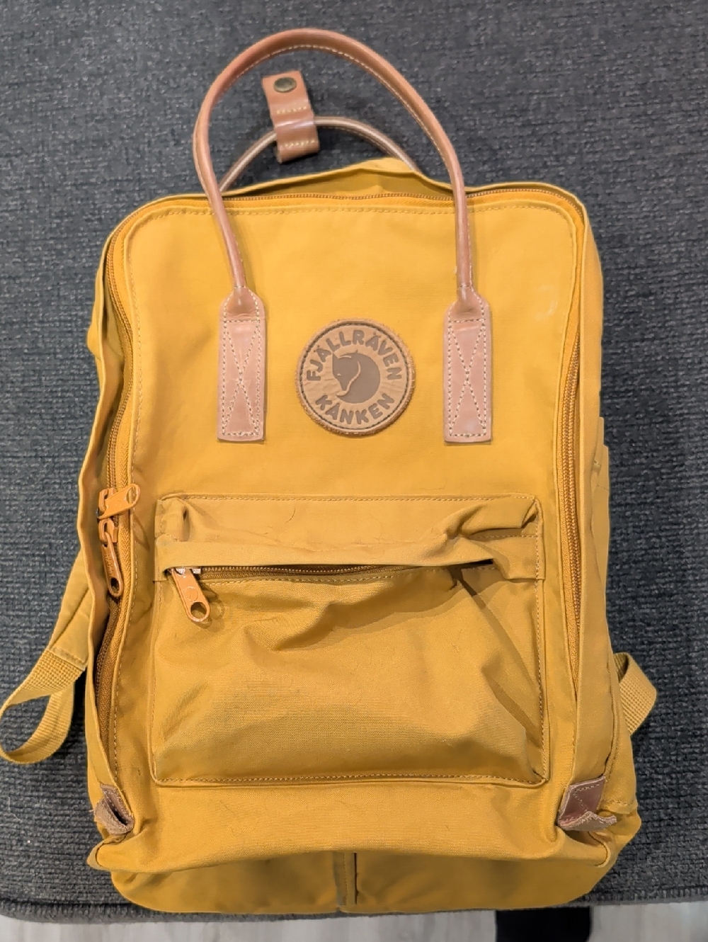 Fjallraven Kånken No 2 Backpack in Mustard Yellow with Leather Accents